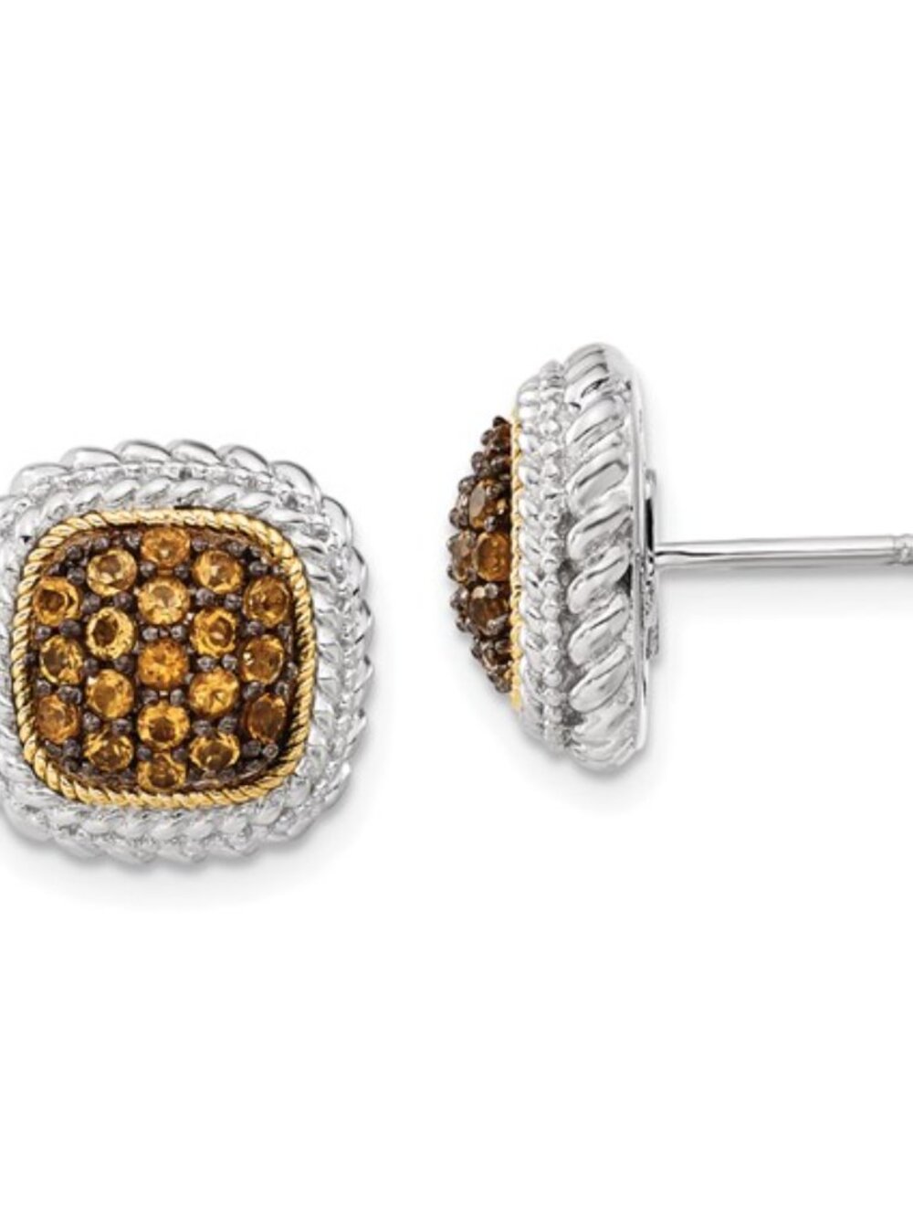 925 Sterling Silver with 14k and Black Rhodium Citrine Post Earrings
